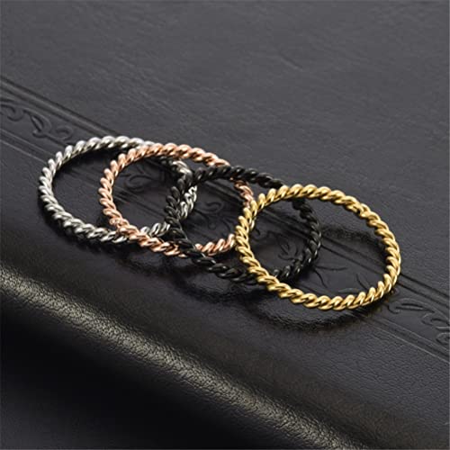 Women's Stainless Steel 1.1mm Rope Thin Wedding Ring Silver Rose Gold Plated Size 4 to 9 - color: 2mm, Black
