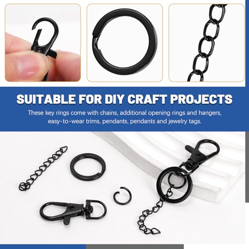 Glarks 125pcs Black Keychain Making Kit, Keychain Craft Supplies Including Key Chain Clips with Chains, Lobster Claw Clasps, Key Rings and Jump Rings for Jewelry Craft Making - color: Black