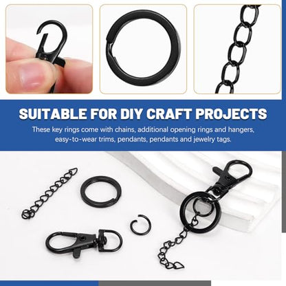 Glarks 125pcs Black Keychain Making Kit, Keychain Craft Supplies Including Key Chain Clips with Chains, Lobster Claw Clasps, Key Rings and Jump Rings for Jewelry Craft Making - color: Black