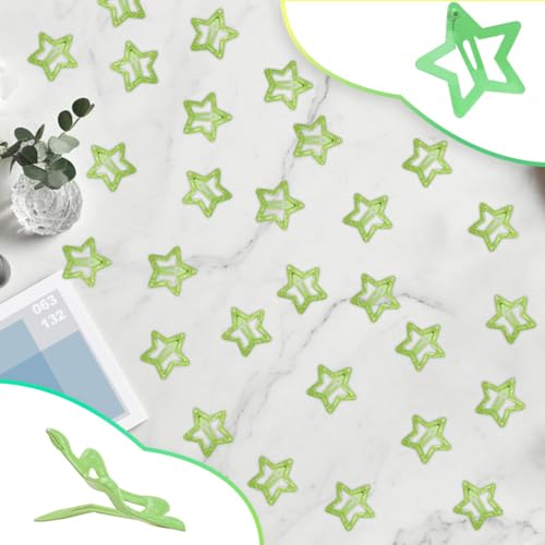 ELANE 70 Pcs Glitter Star Snap Hair Clips for Women Girl,Cute Hair Barrettes for Women Fine Thin Hair Accessories DIY(Glitter-green) - color: Glitter-green