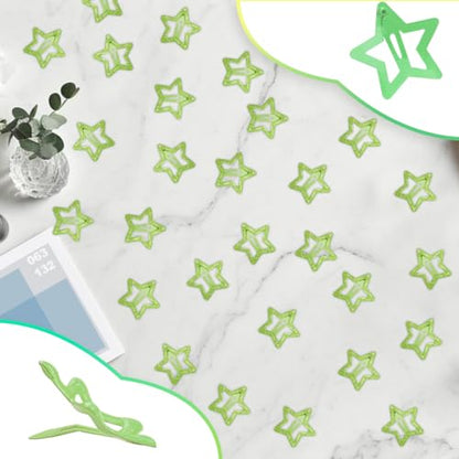ELANE 70 Pcs Glitter Star Snap Hair Clips for Women Girl,Cute Hair Barrettes for Women Fine Thin Hair Accessories DIY(Glitter-green) - color: Glitter-green