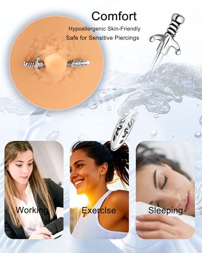 Jewseen 14G Nipple Rings Sword Nipple Piercing Jewelry Surgical Steel Nipple Barbell Straight Bar Body Piercing Jewelry for Women - color: Gold