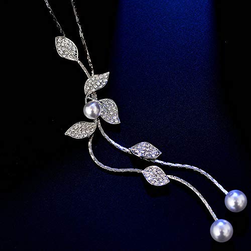 Y-Shaped Necklace Bohemian Crystal Pearl Flower Leaf Dangle Long Necklace Fashion Elegant Tassel Sweater Chain Women Jewelry