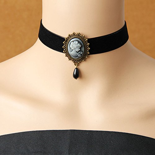 JJTZX Victorian Black Velvet Lace Choker Gothic Lady Cameo Necklace Gift for Her - style: Black Cameo