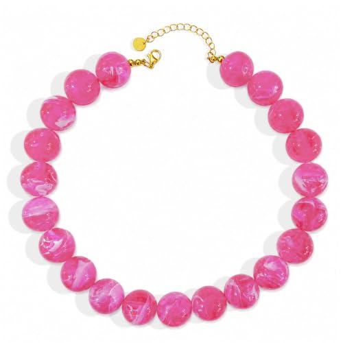 Colorful Chunky Beaded Necklaces for Women Trendy Large Bead Statement Necklace Boho Resin Bead Choker Summer Beach Jewelry Gifts Accessories - color: Rose Red 1