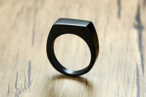 MYNENEY Stainless Steel Square Shape Signet for Men Statement Ring - color: 10x16mm Black