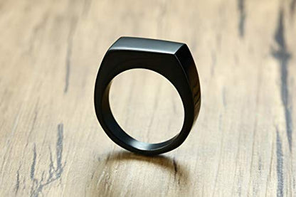 MYNENEY Stainless Steel Square Shape Signet for Men Statement Ring - color: 10x16mm Black