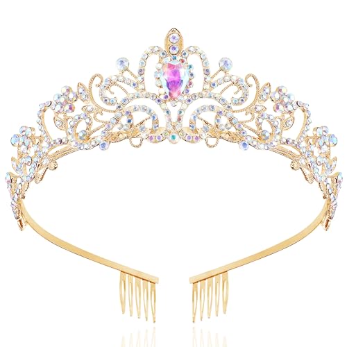 TAROSE Tiaras for Women, Birthday Crown and Sash for Girls | Birthday Sash Sunglasses Outfit, Birthday Gift for Women Girls, Goddess Crown Bride/Halloween/Prom/Party/Costume - color: 1 D. Gold+ab