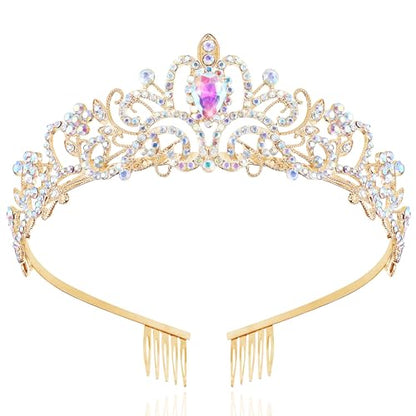 TAROSE Tiaras for Women, Birthday Crown and Sash for Girls | Birthday Sash Sunglasses Outfit, Birthday Gift for Women Girls, Goddess Crown Bride/Halloween/Prom/Party/Costume - color: 1 D. Gold+ab