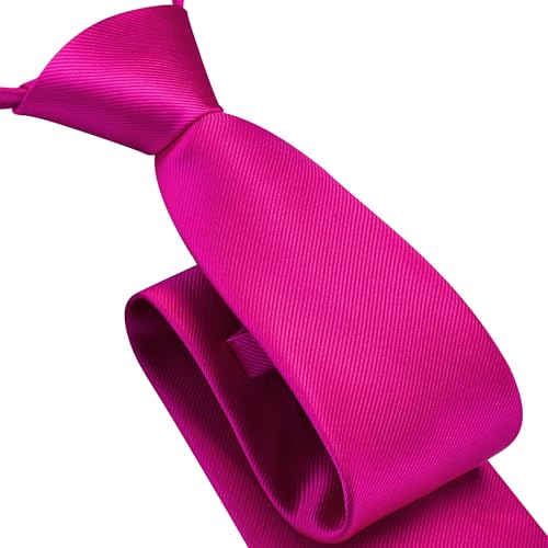 GUSLESON 3.15"（8cm） Mens Pre-tied Adjustable Zipper Tie Solid Necktie for Business and Wedding - color: Hot Pink