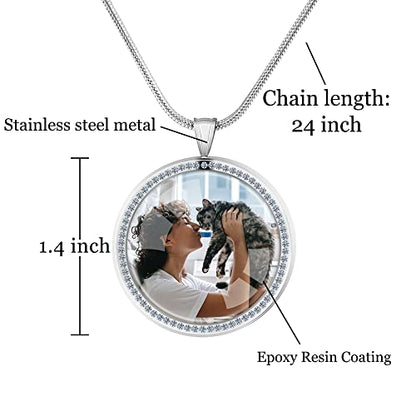Farfume Personalized Photo Necklace for Women/Men, Memorial Jewelry Gifts | Holds 2 Pictures Pendant, Custom Engraved Text, Beautiful Locket for Girls, Durable Stainless Steel, Mothers Day Gifts - color: Diamond Round Necklace