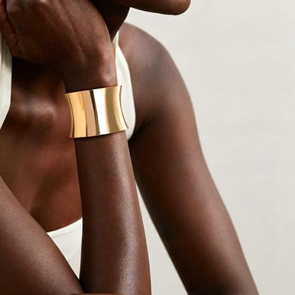 4Pcs Chunky Gold Cuff Bracelects for Women Gold Bangles Irregular Minimalist Statement Bangle Bracelets Set Open Wide Bangle Upper Arm Cuff Jewelry - color: Gold-C