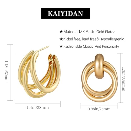 2 Pairs Gold/Silver Hoop Earrings For Women Set Trendy,14K Plated Gold Chunky Huggie Hoop Earings Pack,Oval Twisted Statement Silver Hoops,Fashion Jewelry Gift - color: 11) matte hoop