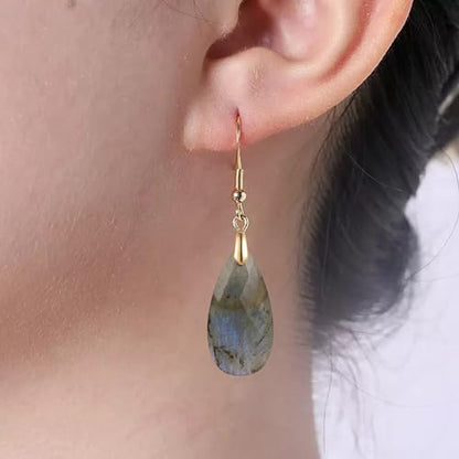 SELOVO Teardrop Fishhook Dangle Drop Earrings for Women Crystal Earring - color: Grey-Gold Color Hook