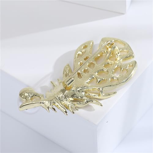 Rhinestone Feather Leaf Brooch Pin for Men Women Gold Silver Plated Elegant Delicate Leaves Hat Bag Suit Tie Crystal Pearl Lapel Brooches for Mother's Day Birthday Wedding Fashion Jewelry Gifts - color: Gold