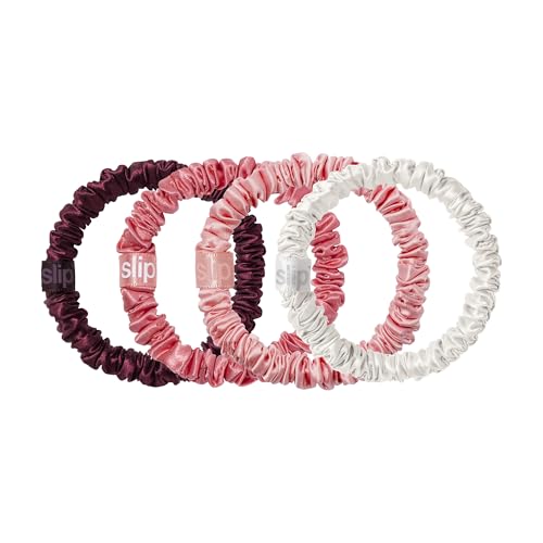 slip Skinny Scrunchies in Candy Cane Ornament Packaging: Anti-Crease, Anti-Breakage Slipsilk™ Design Protects Delicate Hair | Includes 4 Pure Silk Scrunchies - color: Candy Cane