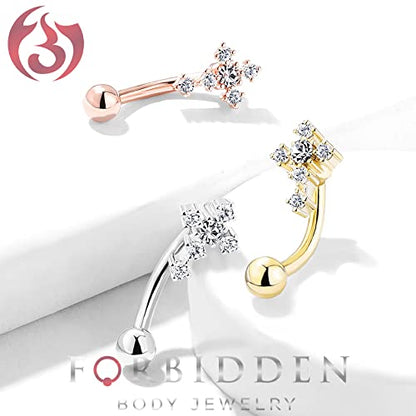 Forbidden Body Jewelry 16g 8mm Surgical Steel Curved Barbell for Daith, Eyebrow, Rook & Belly Button with CZ Cross Top - color: Gold Tone