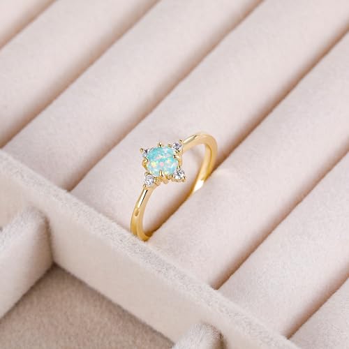 SHINYSO 14K Gold Plated Wedding Band for Women Thin Stackable Rings Opal Dainty Cubic Zirconia CZ Promise Engagement Ring Size 4-10 - color: Green Opal