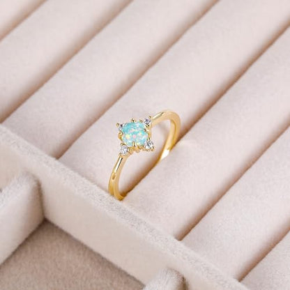 SHINYSO 14K Gold Plated Wedding Band for Women Thin Stackable Rings Opal Dainty Cubic Zirconia CZ Promise Engagement Ring Size 4-10 - color: Green Opal