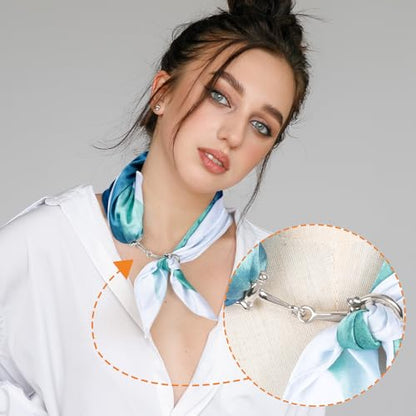 Joez Wonderful Scarf Ring Clip, Wide Band Chunky Chain Silk Scarf Buckle, Shawl Clips Scarf Clasp Holder Scarves Pin - color: (Horsebit) Silver