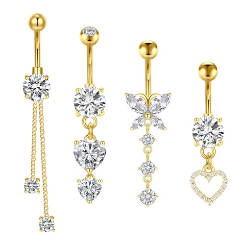 Briana Williams Belly Button Ring Belly Rings Belly Button Piercing Gold Belly Button Ring for Women Clicker Belly Ring Belly Piercing Stainless Steel 14g 10mm Blley Navel Rings Piercing Jewelry - color: C1 -4pcs, gold