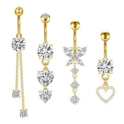Briana Williams Belly Button Ring Belly Rings Belly Button Piercing Gold Belly Button Ring for Women Clicker Belly Ring Belly Piercing Stainless Steel 14g 10mm Blley Navel Rings Piercing Jewelry - color: C1 -4pcs, gold