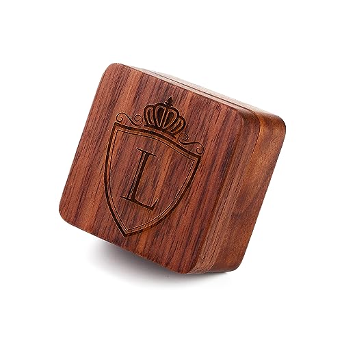 Mens Initial Silver Cufflinks A-Z Alphabet Letter Steel Cuff Links with Engraved Walnut Wood Box Groom Groomsman Wedding Set… - style: L
