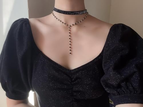 MOMOCAT Lace Choker Necklace for Women Bridal 90s Gothic Tatoo Choker Collar Kawaii Chocker Necklace Flower Ribbon Lolita Accessories - color: black and gold