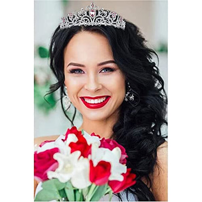 COCIDE Silver Tiara Crowns Crystal Headband Princess Rhinestone Crown with Combs Bride Headbands Bridal Wedding Prom Birthday Party Pink Hair Accessories Jewelry for Women and Girls - color: TF Silver+Clear&Pink