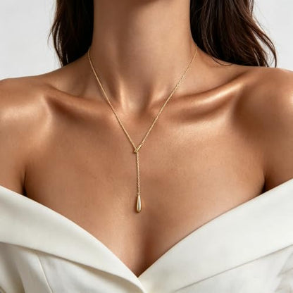 Choistily Gold Lariat Necklace for Women Dainty Long Necklaces Y-Shaped Layered Drop Necklaces Trendy Simple Statement Jewelry for Wedding, Prom, Summer Vacation Gifts - color: Gold