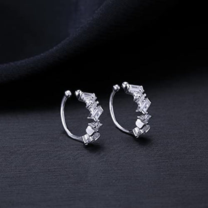 SLUYNZ 925 Sterling Silver CZ Cuff Earrings for Women Small Hoop Earrings No Piercing Cartilage Earrings - color: A-Silver