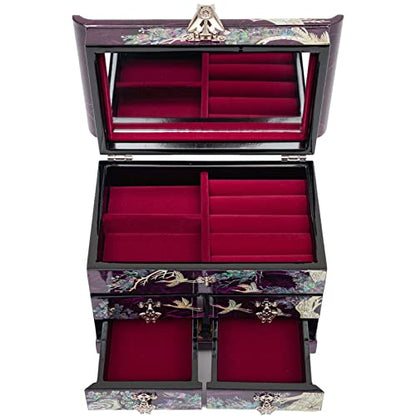 February Mountain Mother of Pearl Handcrafted Mother-of-Pearl Jewelry Box with Traditional Korean Design Mother's day Graduation Birthday Gifts for Women - style: Crane_Purple