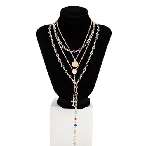 Layered Necklace for Women, Cross Pendant Y Necklace Set, 18K Gold Plated Dainty Stackable Jewelry Gift for Everyday Wear - style: 4PCS - H