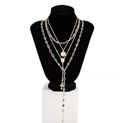 Layered Necklace for Women, Cross Pendant Y Necklace Set, 18K Gold Plated Dainty Stackable Jewelry Gift for Everyday Wear - style: 4PCS - H