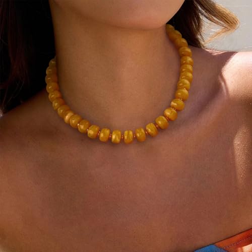 Beaded necklace for Women Boho Bead Gemstone Chunky Necklace Big Bead Necklace Fashion Trendy Summer Necklaces Jewelry Gifts - color: Yellow Beaded