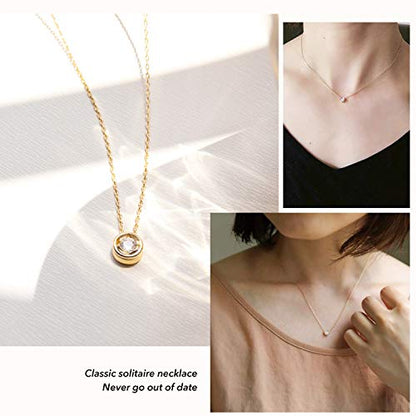 S.Leaf 18K Gold Plated Cubic Zirconia Choker Necklace for Women 925 Sterling Silver Layered Coin Moon Star Heart Circle Crystal Lariat Pendant Necklaces Gifts for Women Trendy - color: Bead_Gold