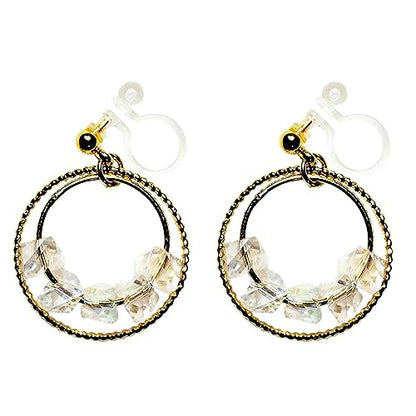 Dangle Silver Invisible Clip On Earrings for Women Not Pierced Gold Crystal Rhinestone Comfortable Hoop Fringe Long Chain Clip On Earrings - color: Hoop Gold