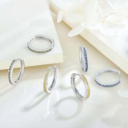 Starchenie Huggie Hoop Earrings for Women 925 Sterling Silver Princess Cut Birthstones Jewelry Gift - color: 08-Peridot-Aug