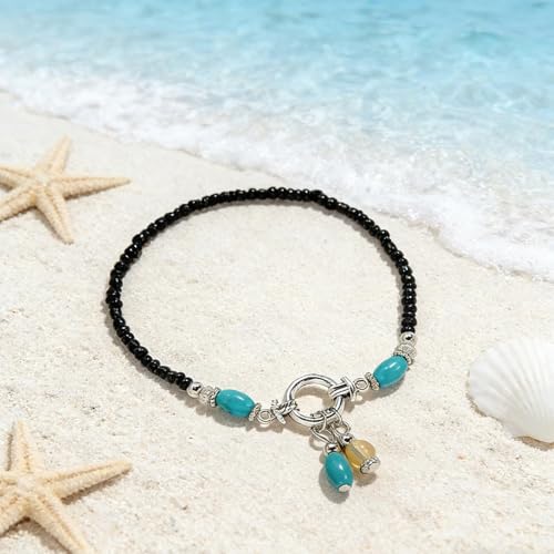 Starfish Shell Anklet Bracelets for Women, Boho Beaded Shell Anklet Set, Beach Vacation Foot Jewelry, Layered Summer Beachy Anklets - color: A1