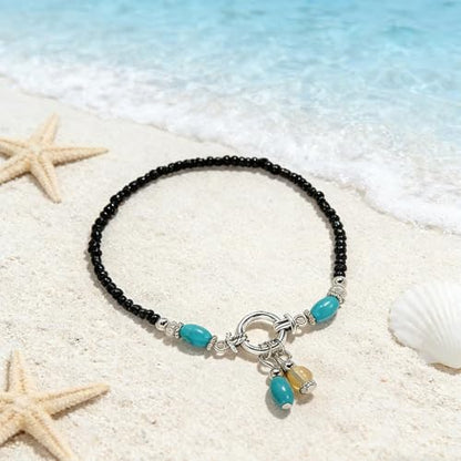 Starfish Shell Anklet Bracelets for Women, Boho Beaded Shell Anklet Set, Beach Vacation Foot Jewelry, Layered Summer Beachy Anklets - color: A1