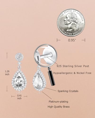 Silver Diamond Dangle Earrings for Women Rhinestone Teardrop Crystal Cubic Zirconia Drop Dangling Wedding Costume Jewelry - color: 04.April-White Gold Plated | Diamond