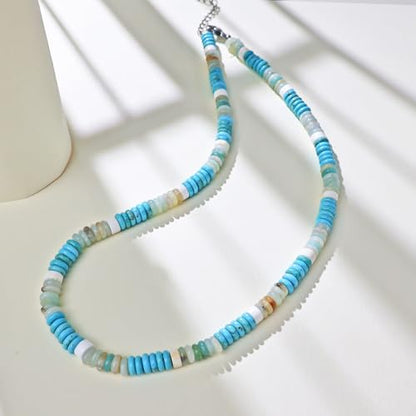 Beaded Necklaces for Women 3Pcs Colorful Boho Gemstone Bead Choker Summer Natural Stone Surfer Beach Bead Necklace Bracelets Earring Set Handmade Jewelry for Women Gift Jewelry Sets - color: 03-turquoise