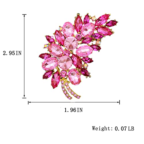 seven wolves Women Crystal Bouquet Brooch Pin All-Match Accessories Rhinestone Brooches and Pins - color: Rose Red E