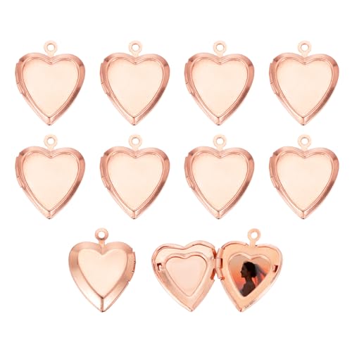 MECCANIXITY Custom Photo Locket Charm, Copper Retro Picture Locket Pendants for DIY Memorial KeyChains Necklace Bracelet Jewelry Making - color: Rose Gold, style: Small Simple Heart