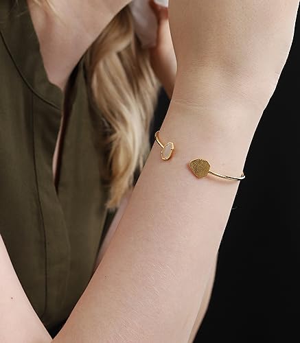 OZEL – Women’s Gold Cuff Bracelets – 18K Gold Plated Textured Bangles with Multi-Color Crystal & Rhinestone Accents – Layered Stacking Jewelry - color: White Opal
