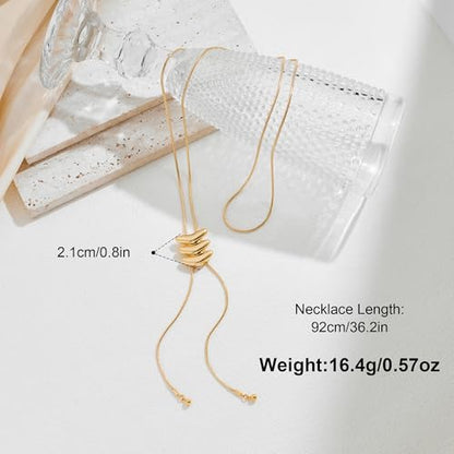 MUYAN Gold Statement Lariat Necklace Long Chain Drop for Women | Brass Gold Finish, Adjustable Sliding Pendant, Suitable for Daily Leisure Vacation Matching - color: Gold