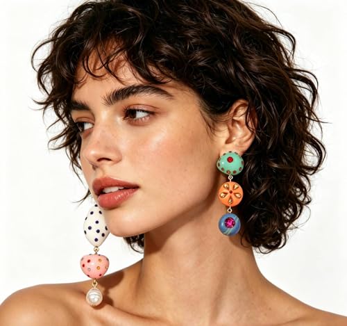 Candy Color Asymmetrical Acrylic Dangle Earrings Fun Statement Trendy Aesthetic Lightweight Jewelry for Women
