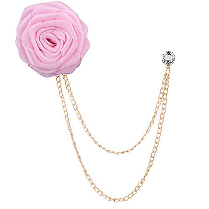 Fashion Bridegroom Wedding Brooches Cloth Art Hand-Made Rose Flower Brooch Lapel Pin Badge Tassel Chain Men's Suit Accessories - color: Pink