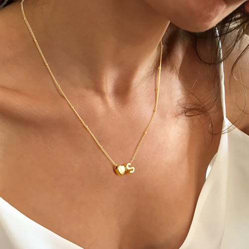 Ursteel Gifts for Kids Teen Girls - Dainty 14K Gold Plated Initial Heart Necklace for Women Trendy, Tiny Letter A-Z Necklaces Personalized Birthday Gifts for Teen Girls Jewelry - color: B