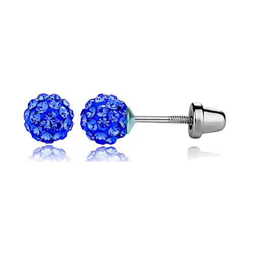 Cherished Moments .925 Sterling Silver Simulated Birthstone Pave Ball Screw-Back Earrings for Little Girls and Kids - color: 09-September